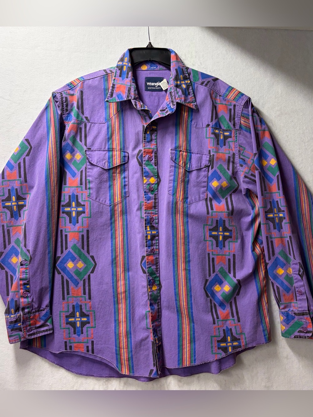 Wrangler Brushpopper Shirt Size XXL Aztec Indian Stripe Western Rodeo 90s